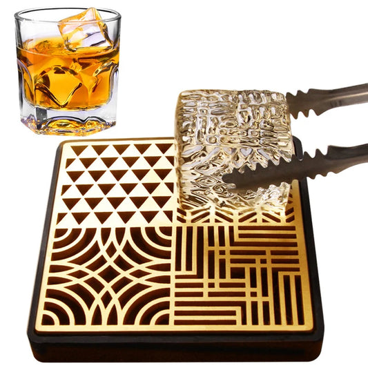 Ice Cube Design Plate Food Grade Brass Ice Stamp Mold Ice Printing Bar Bartender Whiskey Pressing Stamping Square Tray